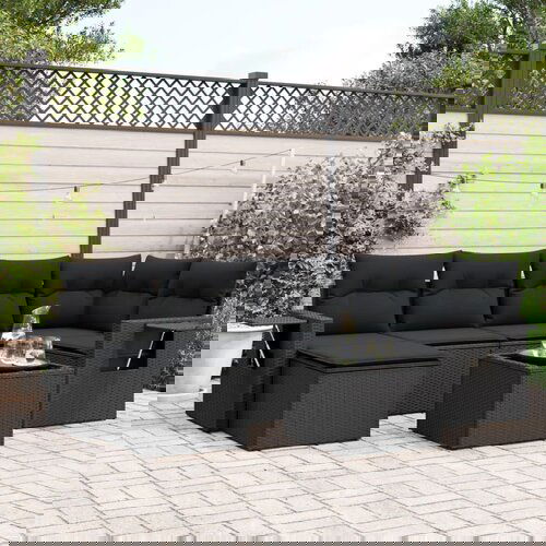  The Living Store Vrtna sedežna garnitura 7-delna z blazinami črn poli ratan - Vrtna Sedežna Garniture, (21480889) Cene