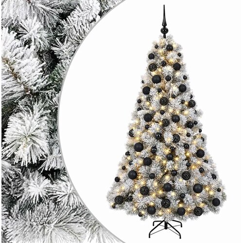  Umjetno božićno drvce s kuglicom 180 cm 300 LED lampica - Zelena i bijela 180 cm s LED-ima i crnim lopticama Slike