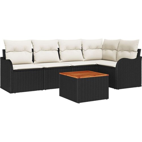  6-dijelni vrtni sofa set s jastučićima Crni poliratan Akacija  2-sjedna vrtna sofa s odlaganjem i jastučićima Crni poliratan Cijene