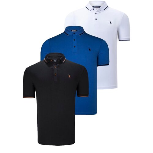 Dewberry TRIPLE SET T8586 MEN'S T-SHIRT-BLACK-WHITE-SAKS Cene