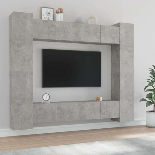  8-dijelni set TV ormarića siva boja betona konstruirano drvo Cijene