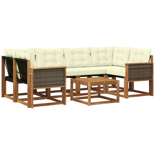 vidaXL Zunanja garnitura za sedenje z blazino 7 pcs Naravna in smetana, (5000273367) Cene