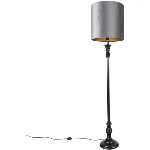 QAZQA Klasična talna svetilka črna s sivim senčnikom 40 cm - Classico