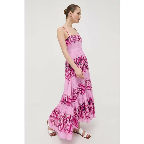 Pinko Pamučna haljina boja: ružičasta, maxi, širi se prema dolje