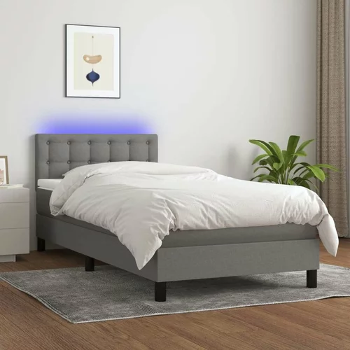  Box spring postelja z vzmetnico LED temno siva 90x190 cm blago, (20789367)