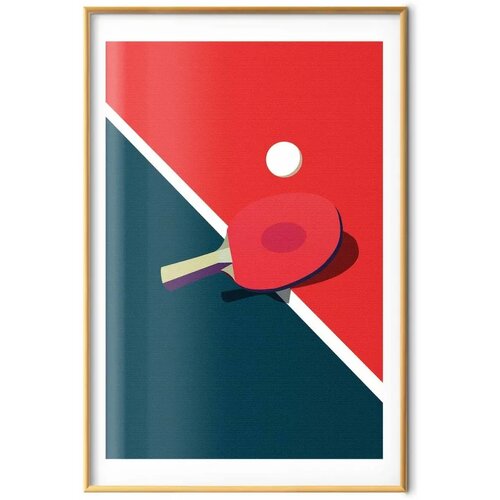  Plakat - Table Tennis - Ball and Racket on a Table 60x90 Zlatni okvir s margom Slike