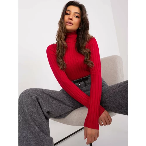Fashion Hunters Dark red fitted sweater with a wide stripe