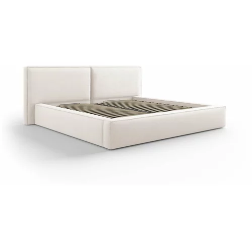 Cosmopolitan Design Bež oblazinjena zakonska postelja s prostorom za shranjevanje in letvenim dnom 200x200 cm Arendal –