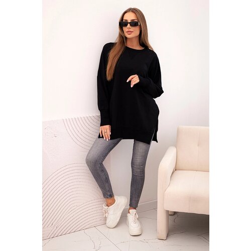 Kesi Women&amp;#039;s cotton sweatshirt with a wide bottom hem black Slike