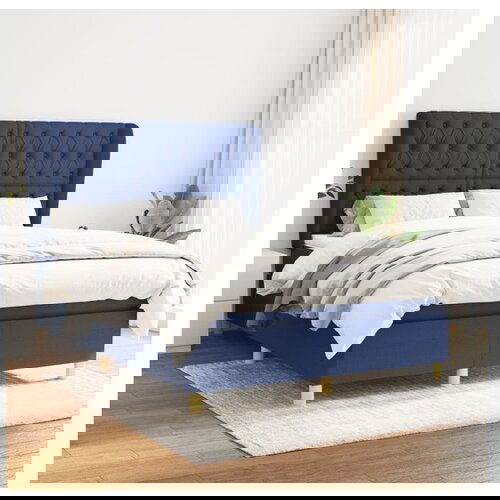VidaXL Box spring postelja z vzmetnico modra 140x190 cm blag Slike