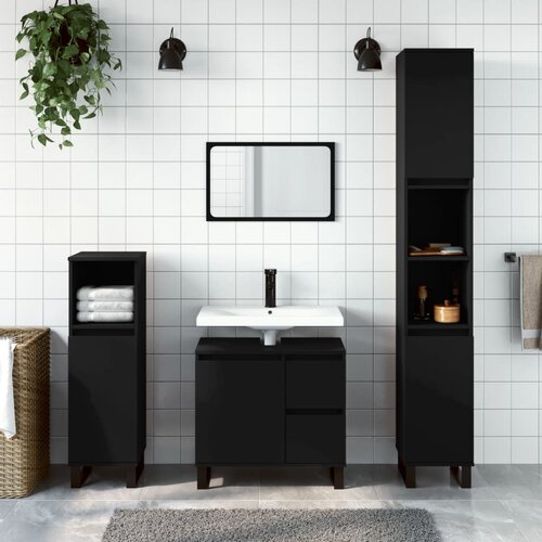 The Living Store Kopalniška omarica črna 65x33x60 cm inženirski les - Kopalniška Omarica, (21436922) Cene