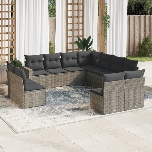 vidaXL 11-dijelni set vrtnih sofa od poliratana s jastucima sivi Cijene
