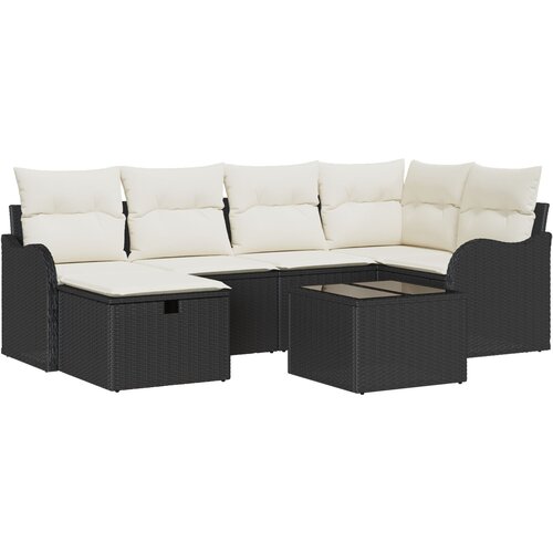 vidaXL 7-dijelni set vrtnih sofa s jastucima u crnom poliratu, 2-sjedna vrtna sofa s jastucima u crnom poliratu Cijene