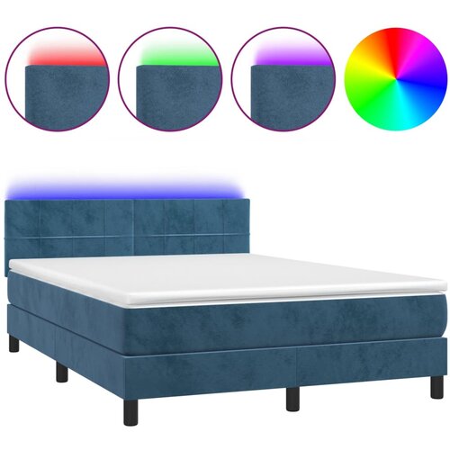 VidaXL Box spring postelja z vzmetnico LED temno modra 140x190cm žamet, (20901698) Slike