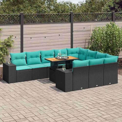  Vrtna garnitura - 11-dijelni set vrtnih sofa od poliratana s jastucima crni - Crna 1 Cijene