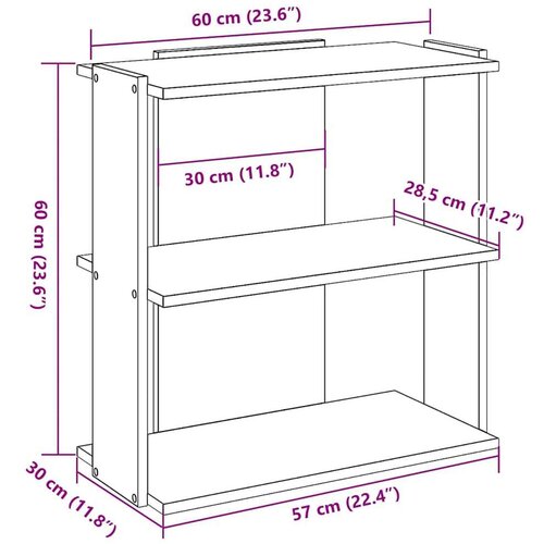 VidaXL Regal za knjige s 3 razina boja hrasta 60x30x60 cm drveni Slike