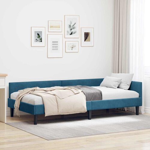  Kutni okvir kreveta s uzglavljem Plava 90 cm x 190 cm Baršun Cene