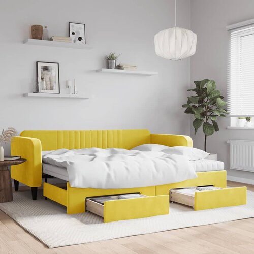 VidaXL Izvlečna dnevna postelja s predali rumena 90x200 cm žamet Slike