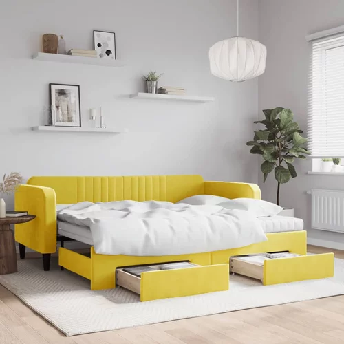 vidaXL Izvlečna dnevna postelja s predali rumena 90x200 cm žamet