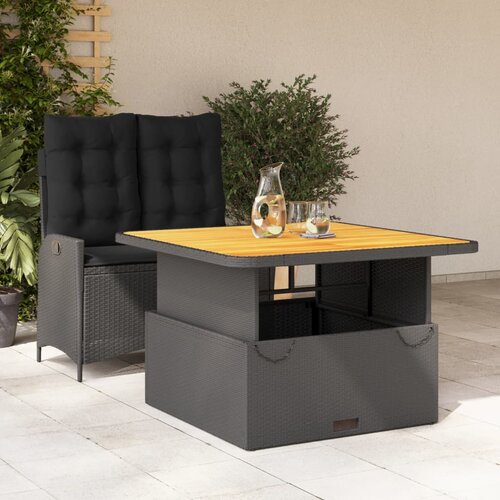  2-dijelni vrtni blagovaonski set s jastucima od poliratana crni Crna 110 cm table length Cene