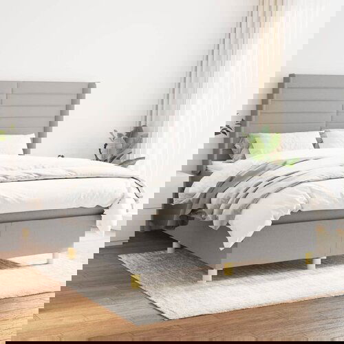 VidaXL Krevet s oprugama i madracem svjetlosivi 140x190 cm od tkanine Slike