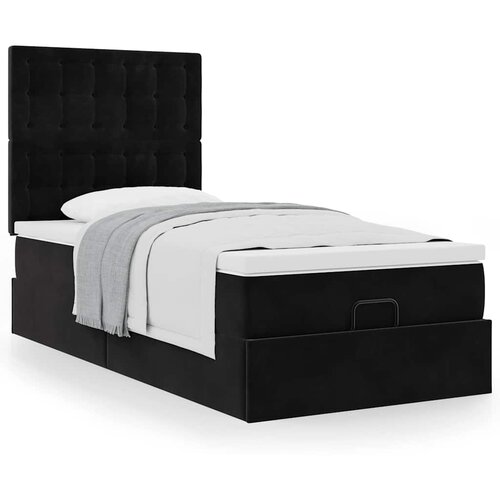 VidaXL Otomanski okvir kreveta s madracima crni 90x200cm bar&amp;scaron;unasti Slike