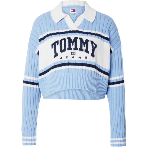 Tommy Jeans Pulover mornarska / svetlo modra / bela