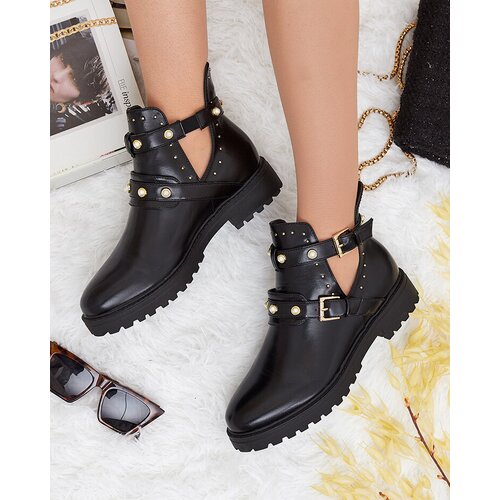 Resti Black women's embellished flat heeled boots Pearl Elegance Cene