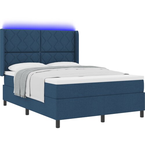 vidaXL LED Box Spring Krevet s uzglavljem Plava 140 x 190 cm tkanina - Plava 140 x 190 cm Dizajn s rombovima Cene