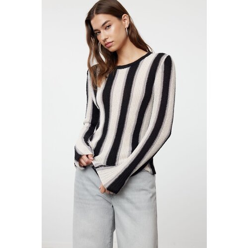 Trendyol Black Cotton Color Blocked Fine Knitwear Sweater Slike