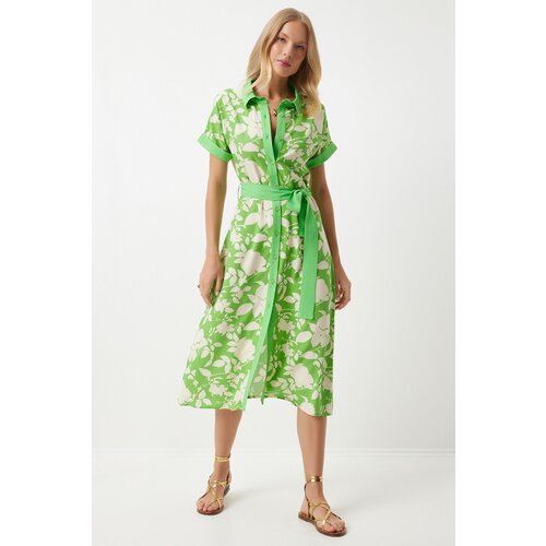 Women's Vibrant Green Floral Summer Slim Viscose Dress Cene