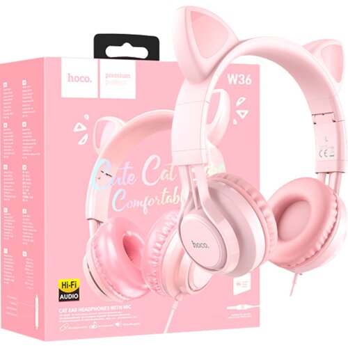Hoco . Slušalice sa mikrofonom, mačje uši, pink - W36 Cat ear, Pink Cene