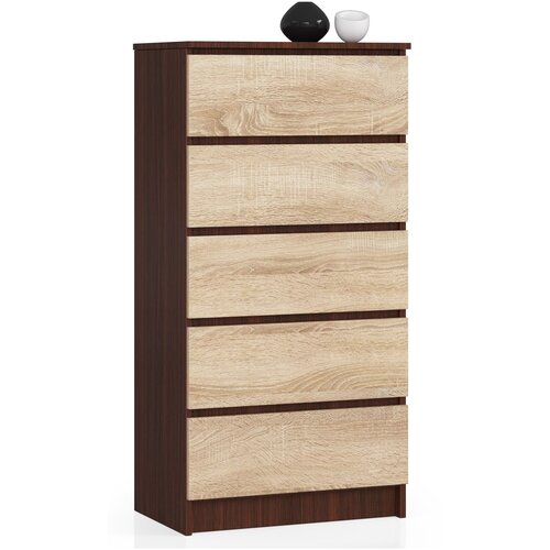 AKORD Komoda, 5 Predalov, Wenge/Hrast Sonoma, (5000332144) Cene