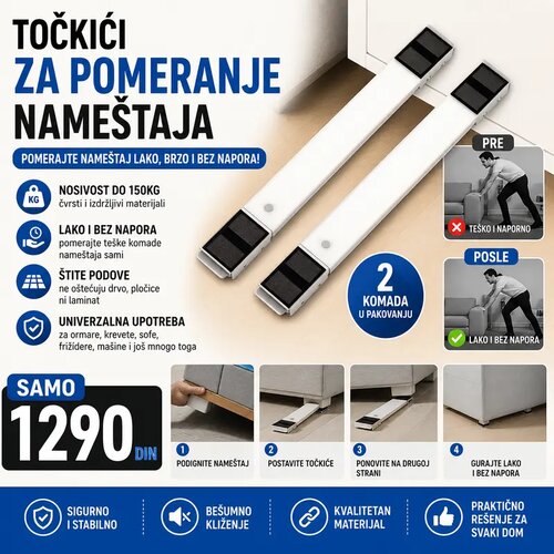 Podesivi točkići za lako pomeranje te&scaron;kog name&scaron;taja 2 kom Cene