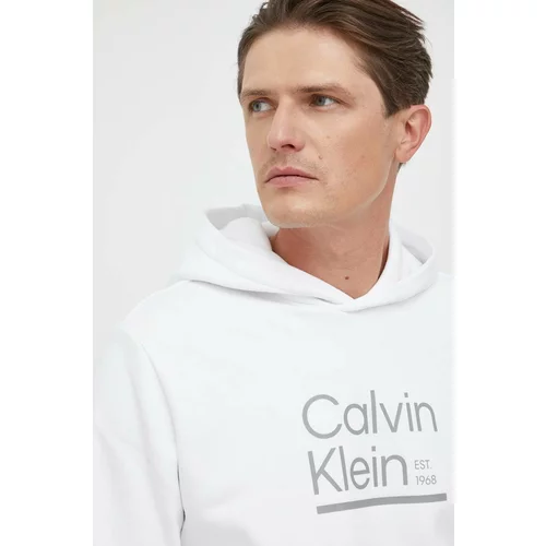 Calvin Klein Pamučna dukserica za muškarce, boja: bijela, s kapuljačom, s tiskom