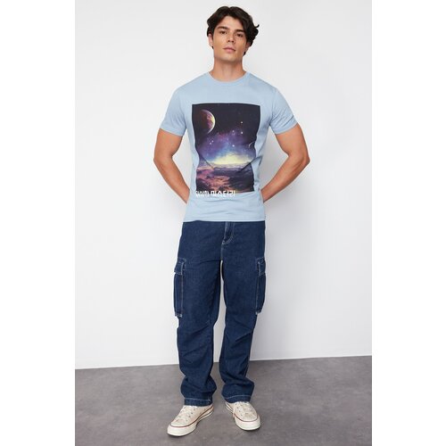 Trendyol Men's Blue Galaxy Printed Regular/Regular Fit T-Shirt Cene
