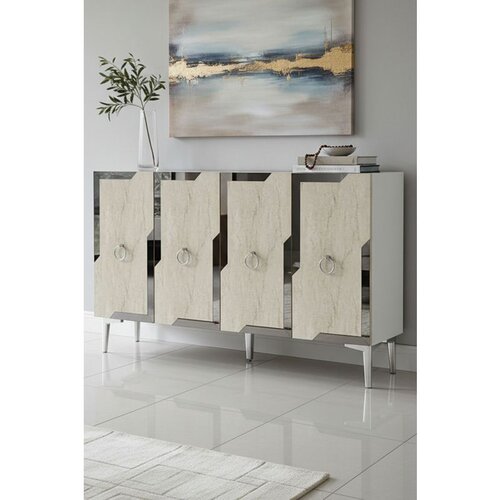 Hanah home komoda Seza 120, 120 cm, bela / travertin / srebrna Cene