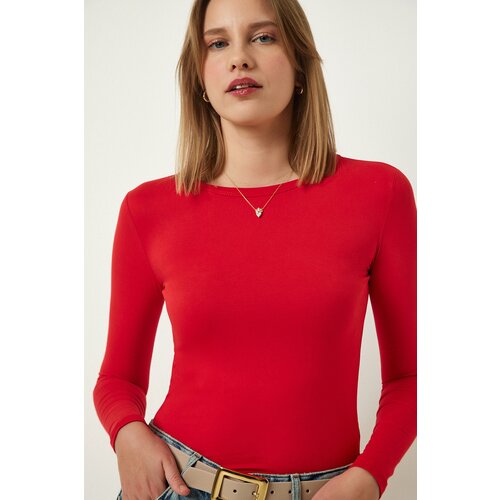 Happiness İstanbul Women's Red Crew Neck Basic Viscose Knitted Blouse Slike