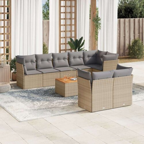 VidaXL 9-dijelni set vrtnih sofa s jastucima bež od poliratana Slike