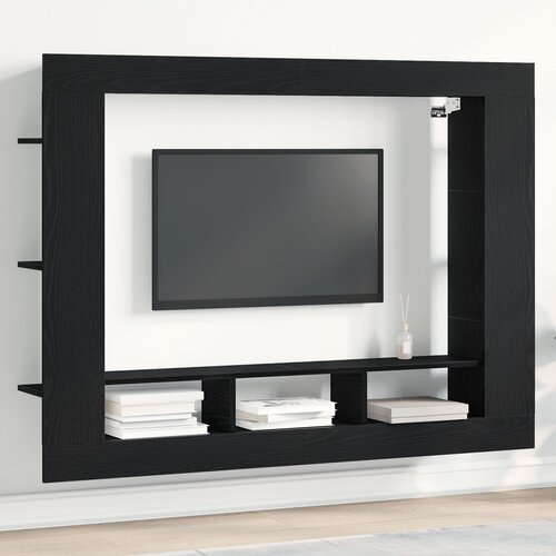 VidaXL TV Kabinet Crni Hrast Drvo, Metal Srednji TV Stalak Crnog Hrasta Slike