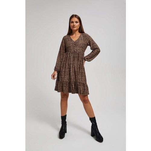 Marisse Patterned, Knee-Length, Ruffled Dress In Dark Beige Slike