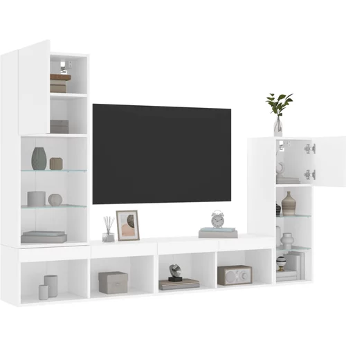  4-dijelni zidni TV elementi s LED bijeli od konstruiranog drva