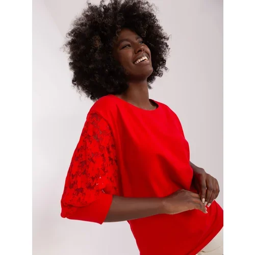 Fashion Hunters Havana RUE PARIS red blouse with lace sleeves