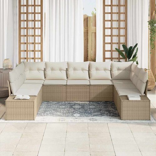  Sjedeća garnitura za vrt 9 kom. Bež poliratan 289 x 209 x 69 cm Slike