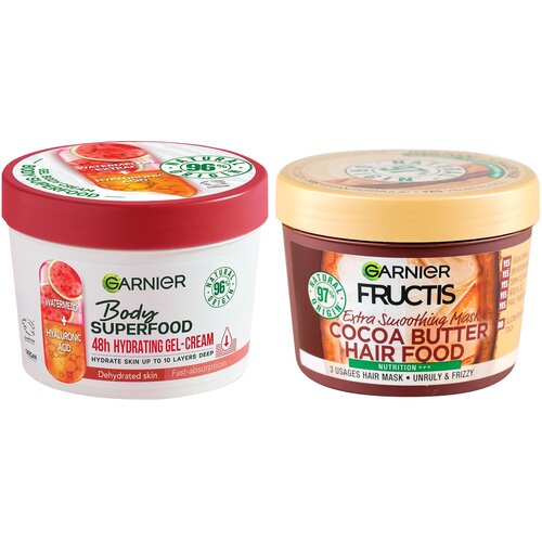 Garnier body superfood krema za telo watermelon 380ml + fructis hair food maska za kosu cocoa 390ml Cene