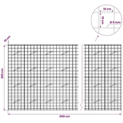  Gabion s žicom debljine 5 mm i mrežom 10x10 cm 650x10x200 cm - 10 cm 200 cm 650 cm Slike