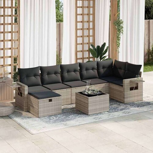 vidaXL 8-dijelni set vrtnih sofa od poliratana s jastucima svjetlosivi Cijene
