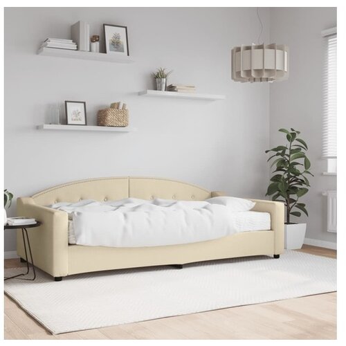 VidaXL Dnevni krevet s madracem krem 100 x 200 cm od tkanine Slike