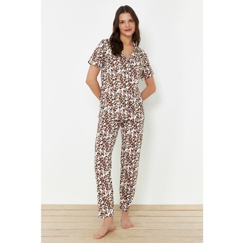 Trendyol Multicolored Cotton Leopard Pattern Knitted Pajamas Set Slike