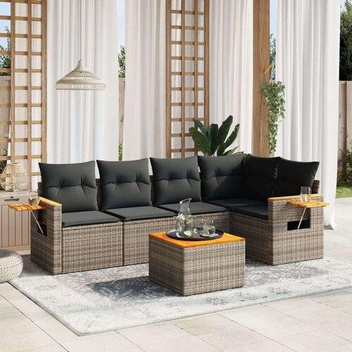vidaXL 6-dijelni set vrtnih sofa od poliratana s jastucima sivi Cijene